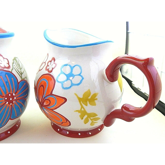Dutch Wax Vibrant Floral Sugar Bowl and Creamer by Coastline Imports Red Accents - Picture 7 of 9